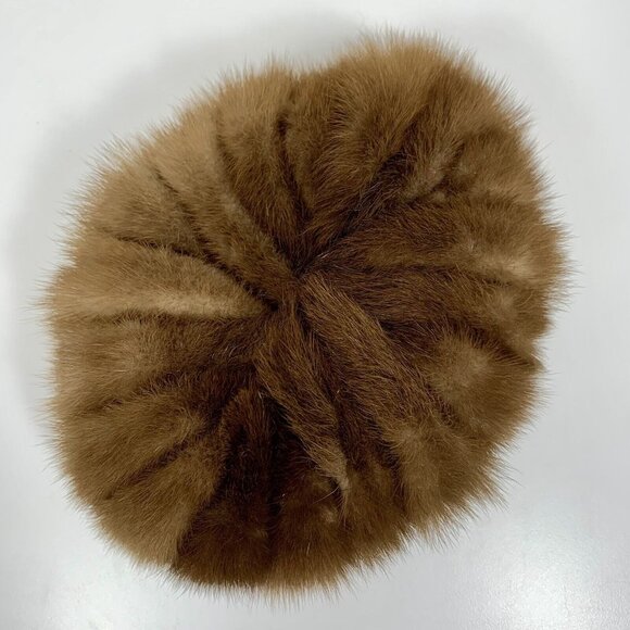 Womens Hat Vtg 1960s Light Brown Mink Fur Pillbox Mid Century Modern Luxury main image 4